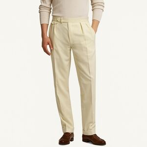 Ralph Lauren Purple Label Men's Cream Pleated Trousers
